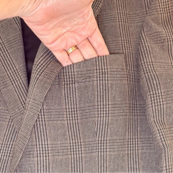 Oscar De La Renta Silk Blazer Mens Size 43 Brown Sport Coat Jacket Houndstooth - Picture 7 of 10